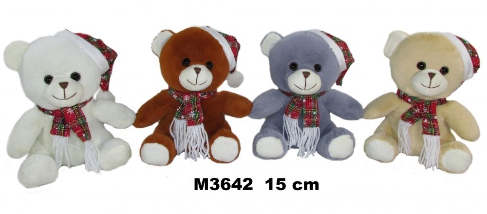 Peluche NOEUD 15CM ASSIS EN BONNET ET ECHARPE DIMANCHE